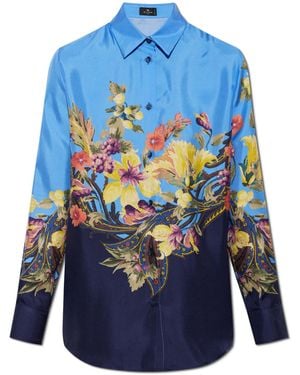 Etro Silk Shirt With Floral Motif - Blue