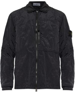 Stone Island Jacket With Logo Patch - Black