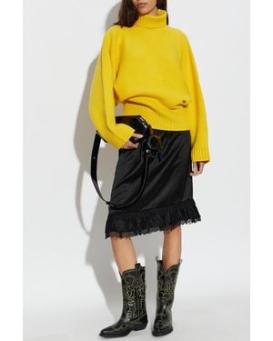 Ganni Satin Skirt With Lace Trim - Yellow