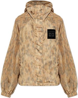 Ganni Lightweight Jacket With Hood - Natural