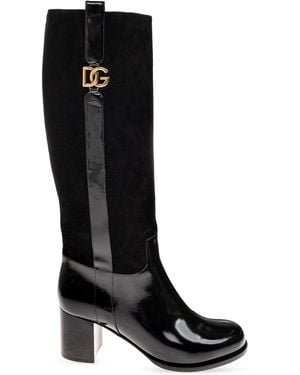 Dolce & Gabbana Suede Knee-High Heeled Boots - Black