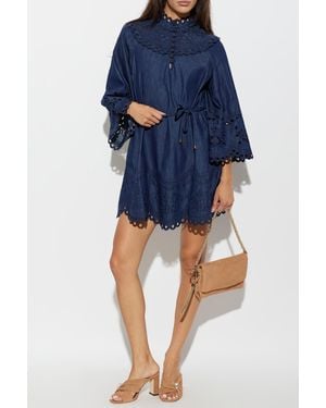Zimmermann Denim Dress With A Waist Belt - Blue