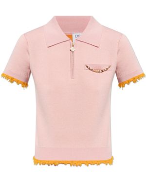 CASABLANCA Wool Polo With Raw Finish - Pink