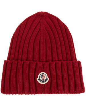 Moncler Wool Beanie With Logo Patch - Red