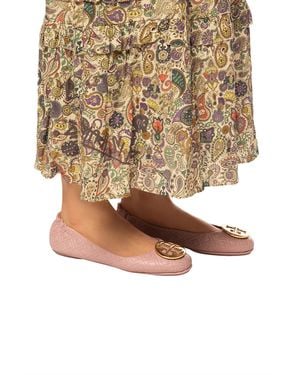 Tory Burch Leather Ballet Flats With Logo - Natural