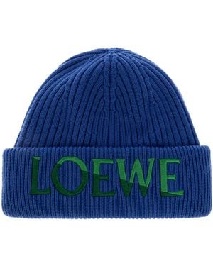 Loewe Wool Beanie Hat With Logo - Blue