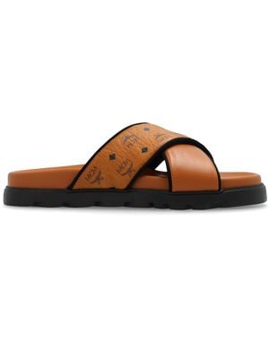 MCM Slippers With Logo - Brown
