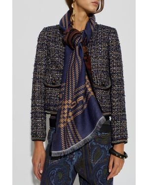 Etro Wool Scarf With Raw Edge - Blue