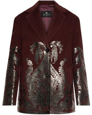 Etro Wool Coat With Print - Brown