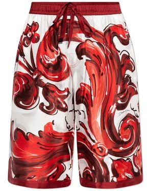 Dolce & Gabbana Silk Shorts With 'Majolica' Print - Red