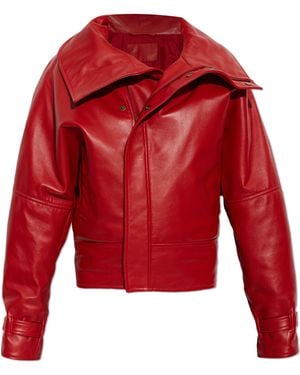 Balenciaga Leather Jacket With A Wide Collar - Red