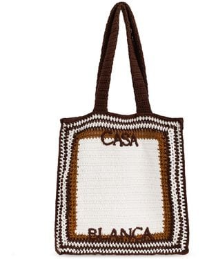 CASABLANCA Crocheted Bag With Logo - Natural