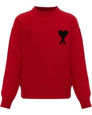 Ami Paris Wool Crew Neck Sweater - Red