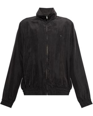 Valentino Garavani Silk Jacket With A Stand-Up Collar - Black
