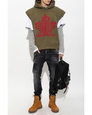 DSquared² Cotton Hoodie Vest With Appliqué - Green