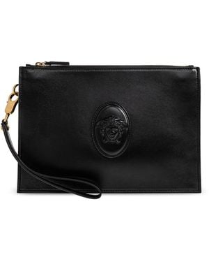 Versace Leather Wristlet Pouch 'Lou' - Black