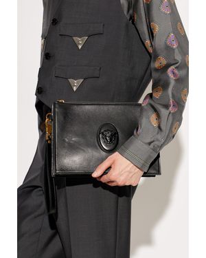 Versace Leather Wristlet Pouch 'Lou' - Black