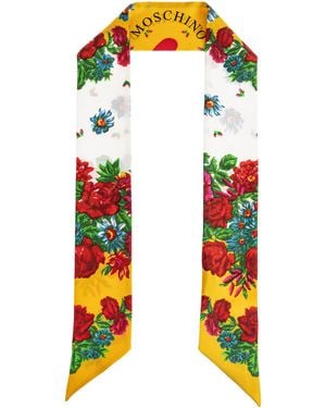 Moschino Silk Scarf With Floral Motif - White