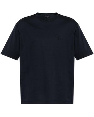 Giorgio Armani T-Shirt With Embroidered Logo - Blue