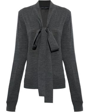 Dolce & Gabbana Woollen Sweatshirt With Attached Scarf - Black