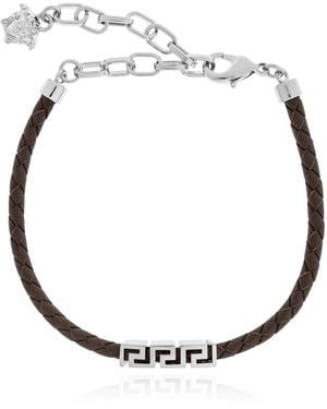 Versace Leather Bracelet With Logo - White