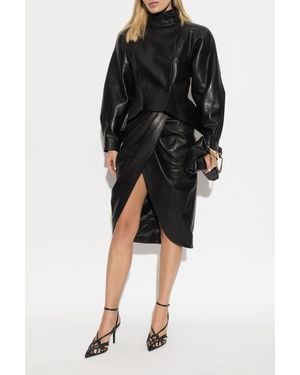 Balmain Leather Peplum Jacket - Black