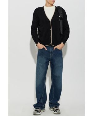 Palm Angels Wool Cardigan With Embroidered Logo - Black