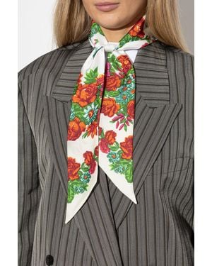 Moschino Silk Scarf With Floral Motif - Gray