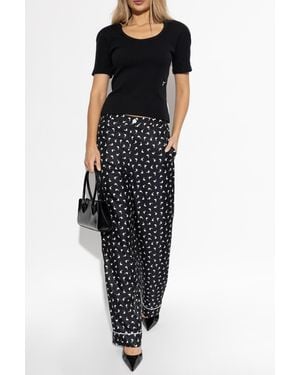 Moschino Silk Pants With Print - Black