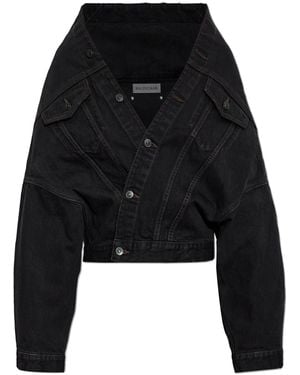 Balenciaga Vintage-Effect Denim Jacket - Black