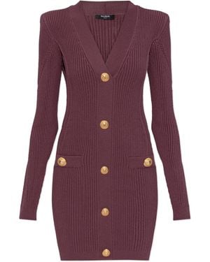 Balmain Dress With Decorative Buttons - Purple