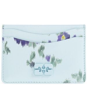 Ganni Card Case With Floral Motif - Blue