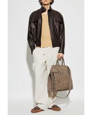 Ferragamo Leather Jacket With Stand-Up Collar - White