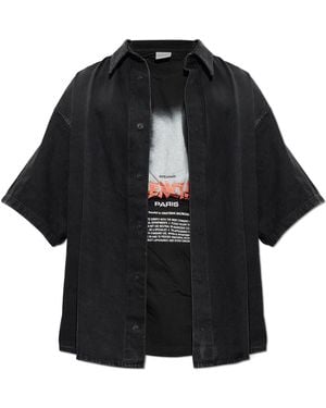 Balenciaga Denim Short-Sleeve Shirt - Black