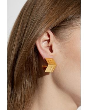 Balmain Brass Earrings With Engraved Logo - Brown