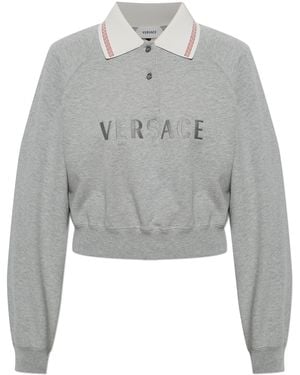 Versace Polo With Embroidered Logo - Grey