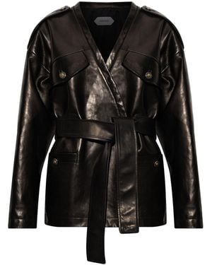 Versace Leather Jacket With Pockets - Black