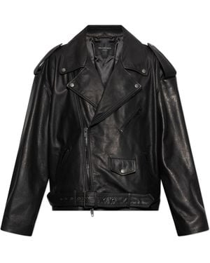Balenciaga Leather Jacket With A Loose Fit, - Black