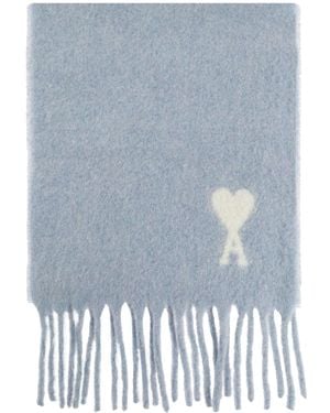 Ami Paris Scarf With Logo - Blue