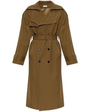 Balmain Wool Coat With Belt - Green