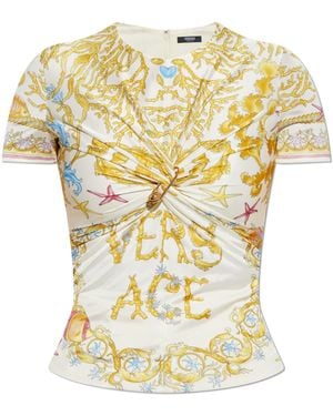 Versace Top With Decorative Draping And A Safety Pin - Yellow