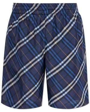 Burberry Silk Shorts With Check Pattern - Blue