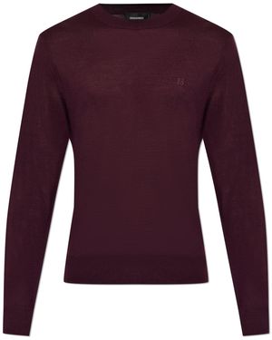 DSquared² Wool Jumper With Embroidered Logo - Purple