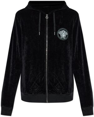 Versace Velvet Trousers With A Shimmering Appliqué - Black