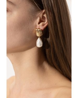 Self-Portrait Brass Earrings With Pearl - Brown