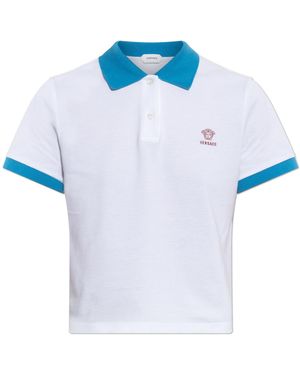 Versace Polo With Embroidered Logo - Blue