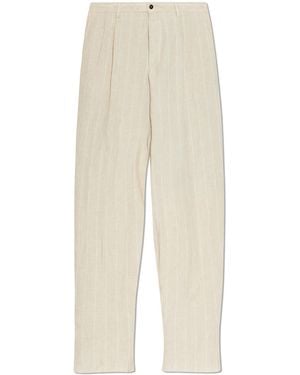Giorgio Armani Linen Trousers With A Striped Pattern - White