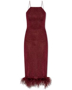 Oséree Dress Finished With Ostrich Feathers - Red