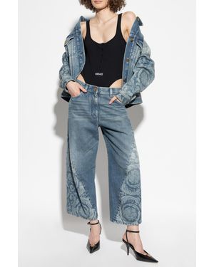 Versace Bodysuit With Embroidered Logo - Blue