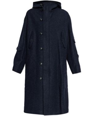 Yohji Yamamoto Wool Coat With Hood - Blue